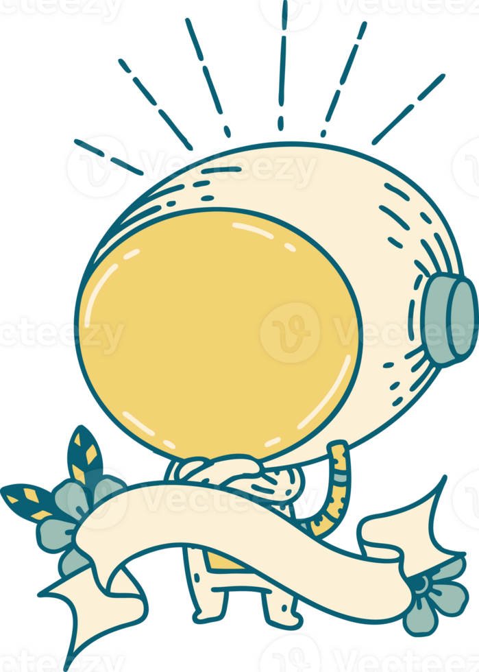 scroll banner with tattoo style astronaut png