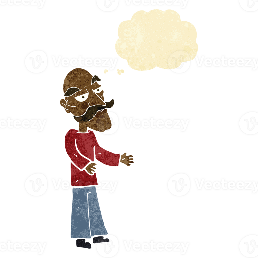 tecknad serie gammal man med mustasch med trodde bubbla png