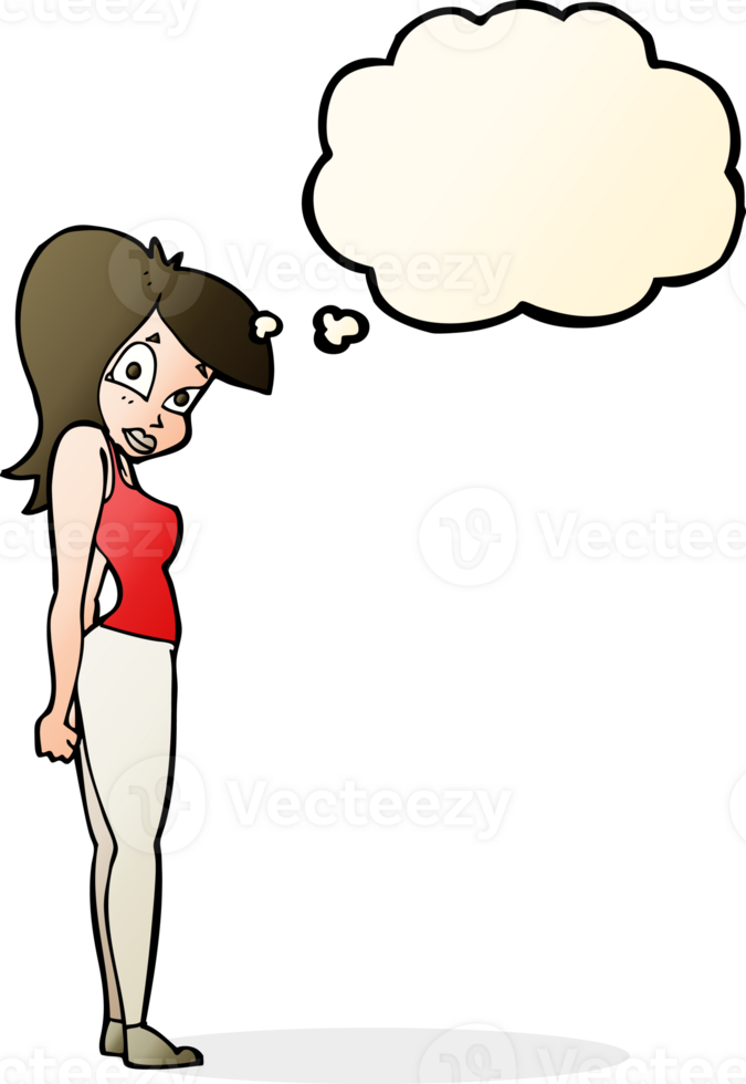 cartoon pretty woman  with thought bubble png