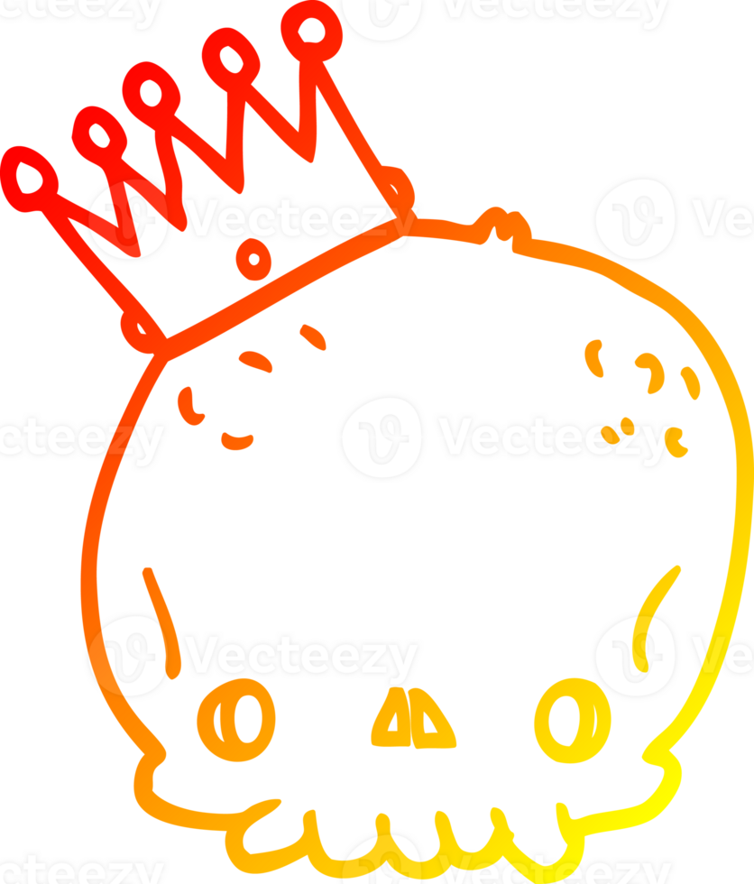 warm gradient line drawing of a cartoon skull with crown png