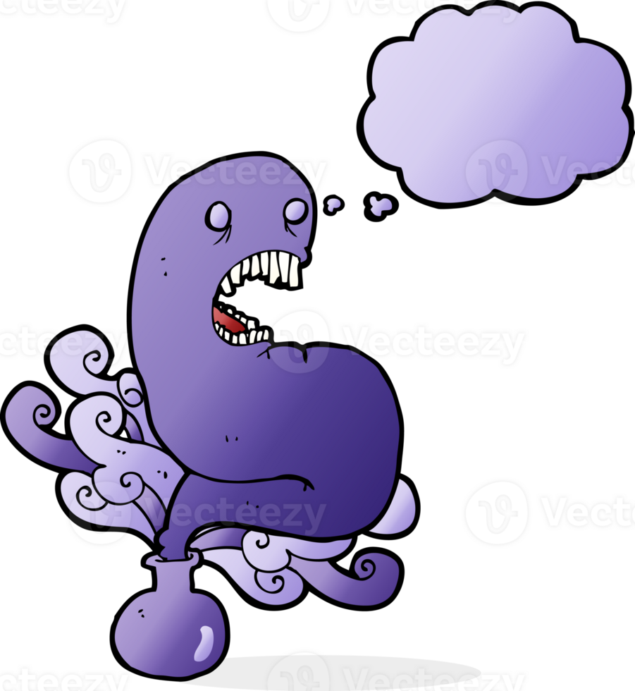 cartoon halloween ghost in bottle with thought bubble png