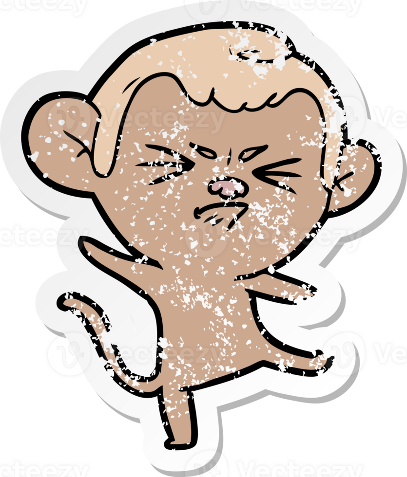 distressed sticker of a cartoon annoyed monkey png
