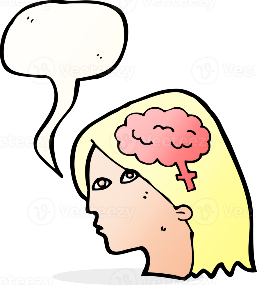 cartoon female head with brain symbol with speech bubble png