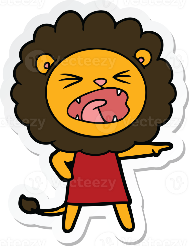 sticker of a cartoon angry lion in dress png