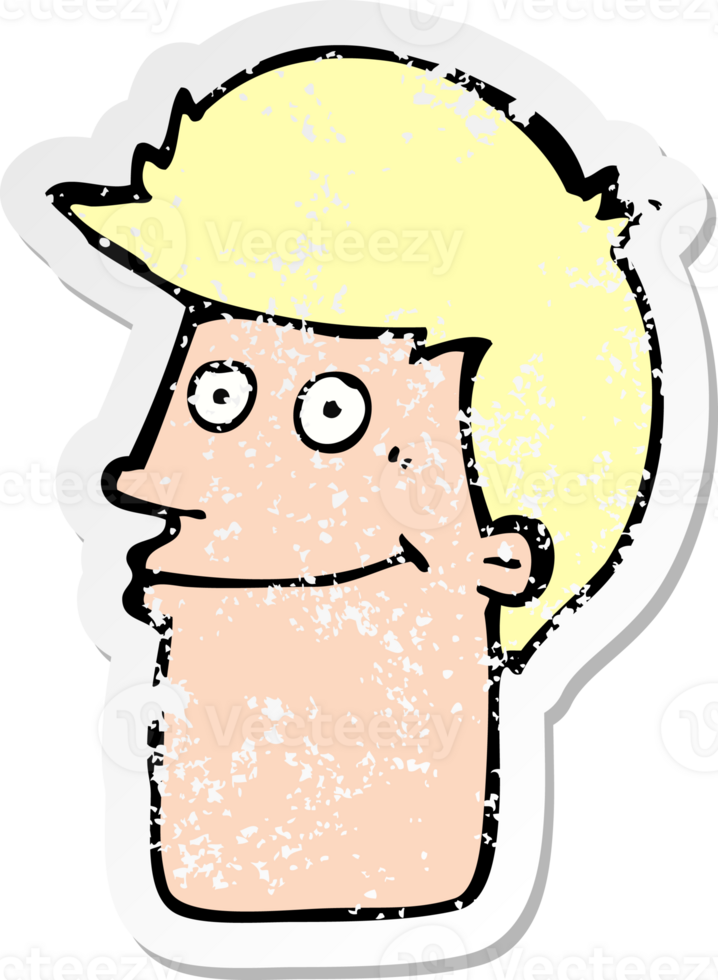 retro distressed sticker of a cartoon smiling man png