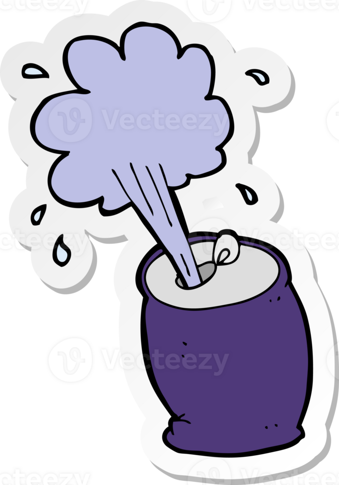sticker of a cartoon fizzing soda can png