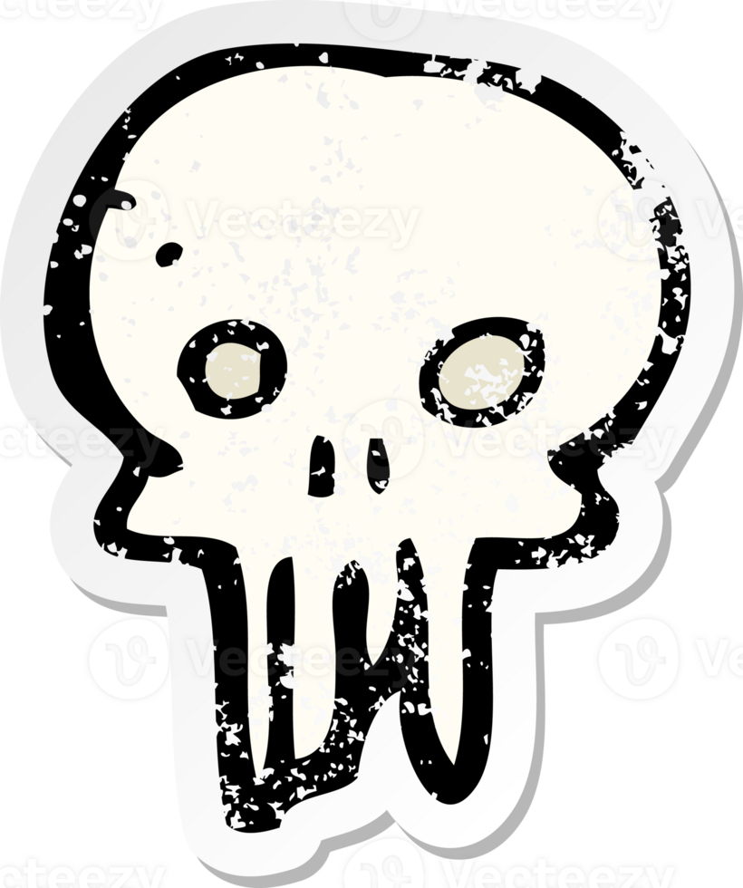 retro distressed sticker of a cartoon spooky skull symbol png