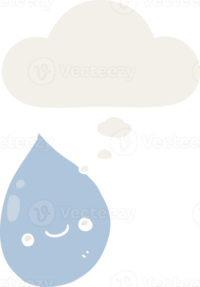 cartoon raindrop with thought bubble in retro style png