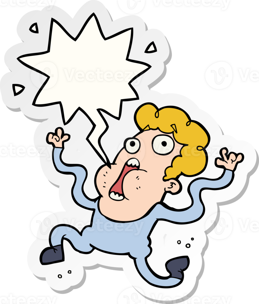 cartoon terrified man with speech bubble sticker png