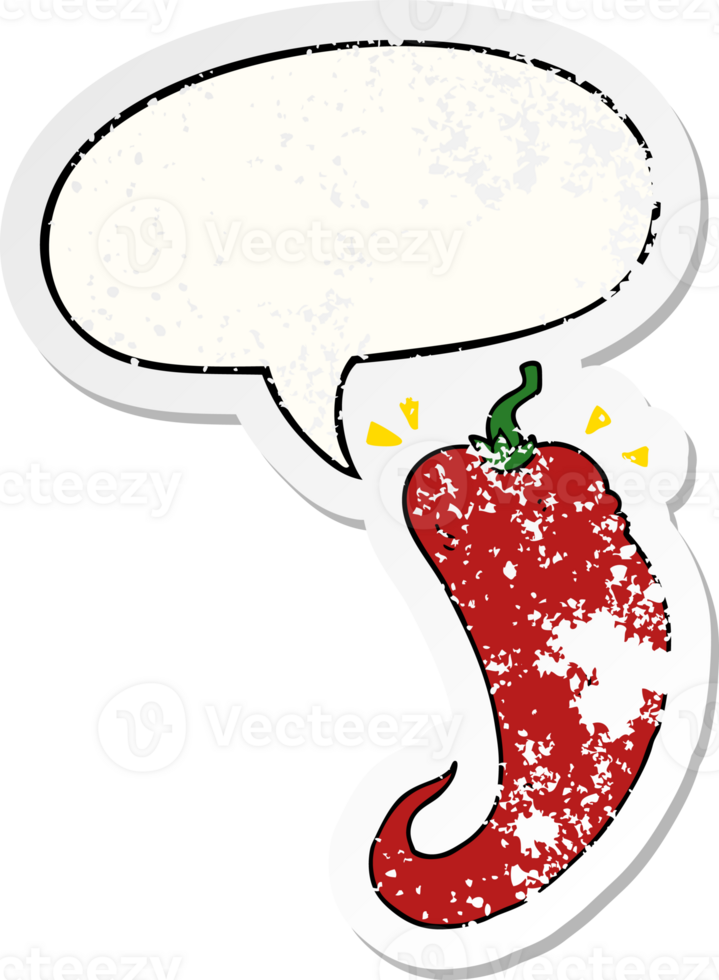 cartoon chili pepper with speech bubble distressed distressed old sticker png