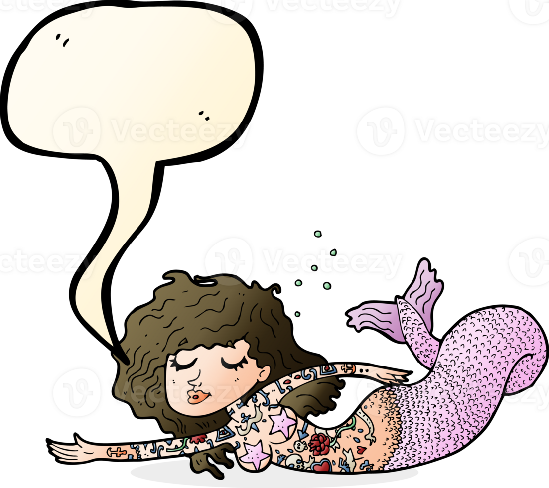 cartoon mermaid with tattoos with speech bubble png