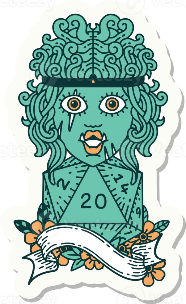 sticker of a half orc barbarian with natural twenty dice roll png