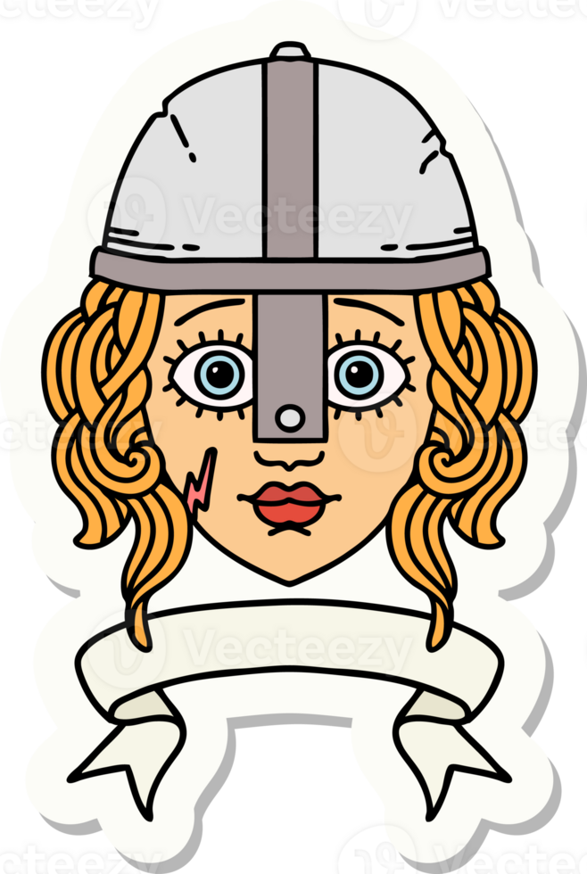 sticker of a human fighter character with scroll banner png