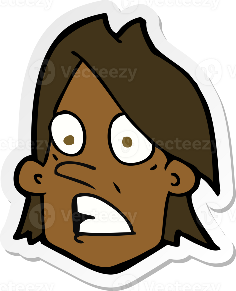 sticker of a cartoon frightened face png