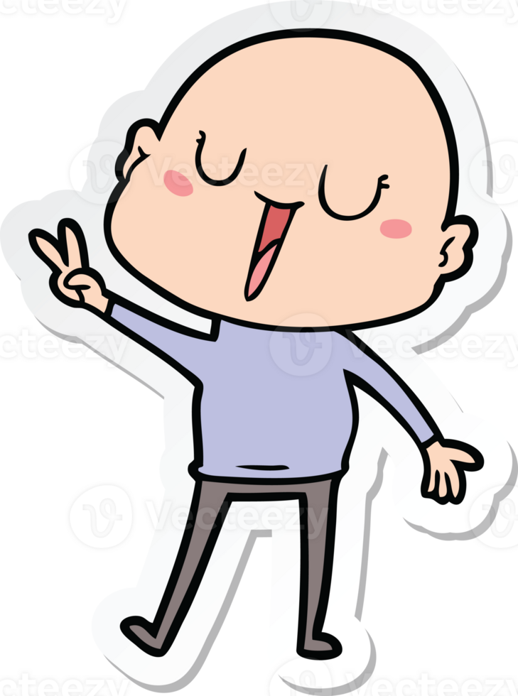 sticker of a happy cartoon bald man png