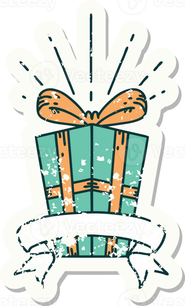 worn old sticker of a tattoo style christmas present png