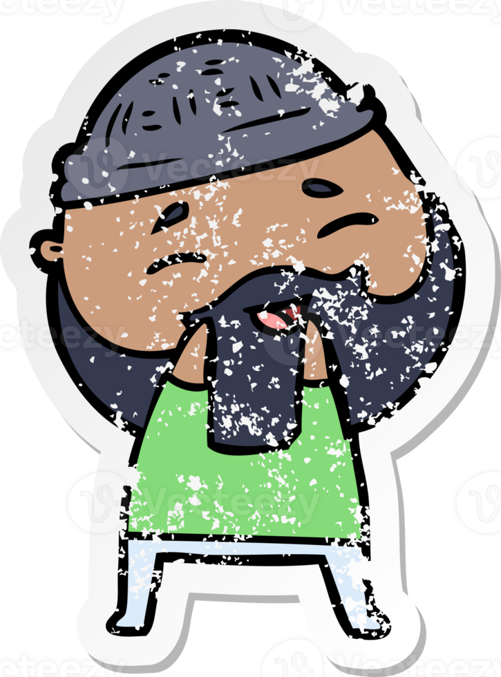 distressed sticker of a cartoon happy bearded man png