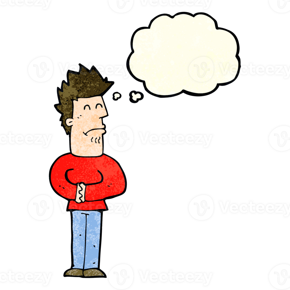 cartoon nervous man with thought bubble png