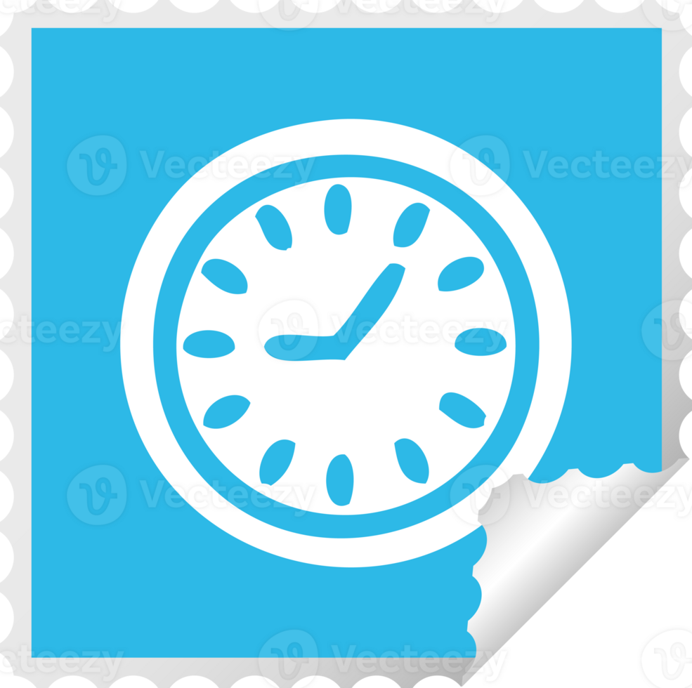 square peeling sticker cartoon of a wall clock png