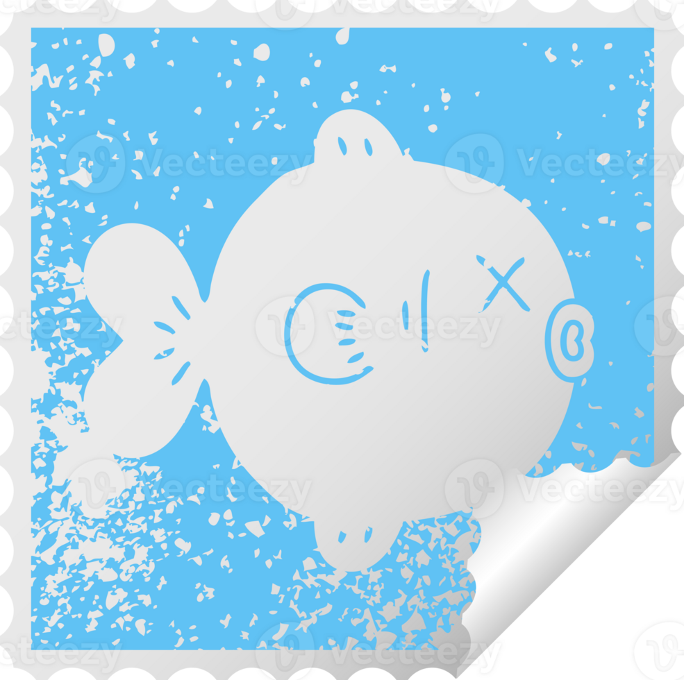 distressed square peeling sticker quirky symbol fish png