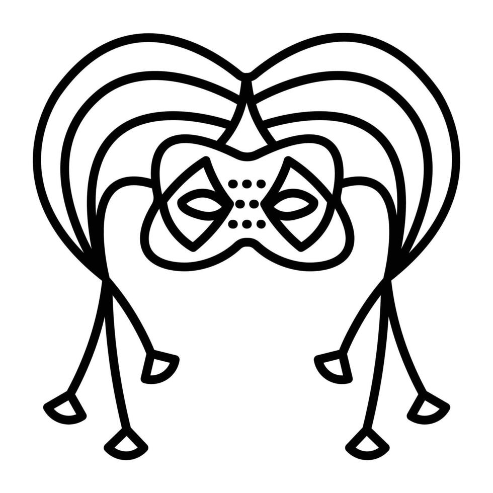 Simple and creative jester masquerade mask, harlequin costume part, single black line illustration vector