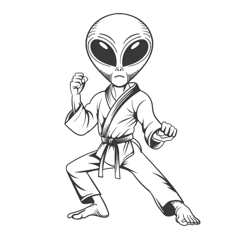 Alien karate fighter hand drawing design vector