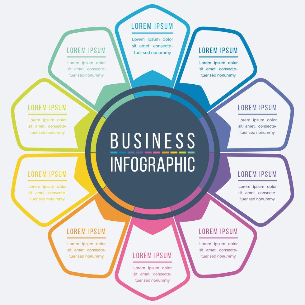 Infographic design 10 Steps, objects, elements or options business information design template vector