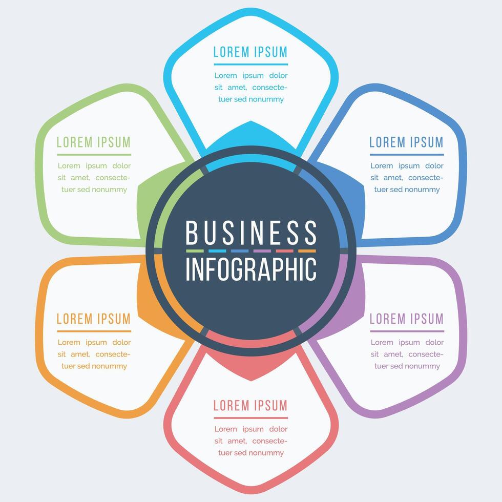 Infographic design 6 Steps, objects, elements or options business information design template vector