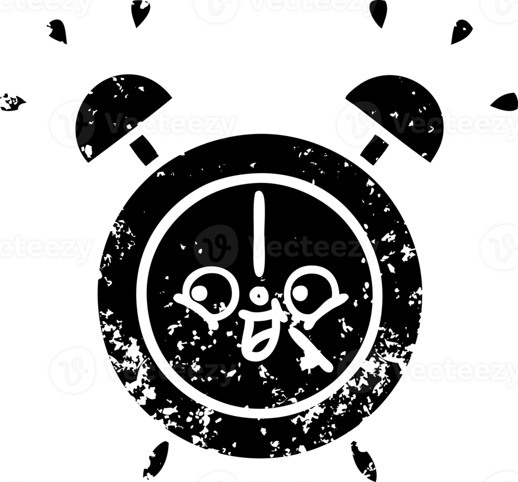 line drawing cartoon of a alarm clock distressed icon png