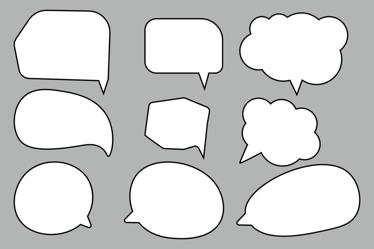 Set speech bubbles on gray background. chat box or chat square and doodle message or communication icon Cloud speaking for comics and minimal message dialog vector