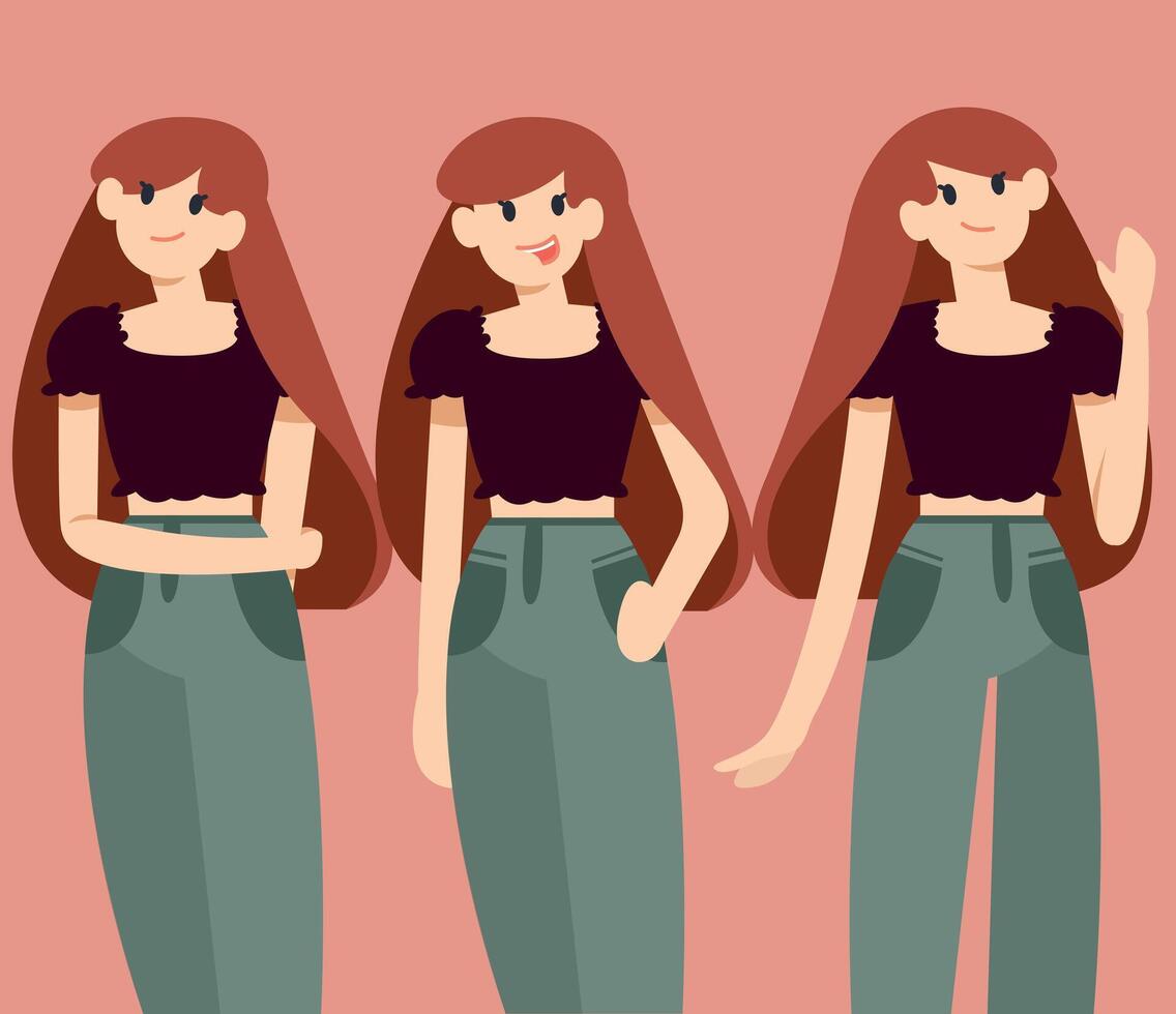 cute redhead girl in different poses vector