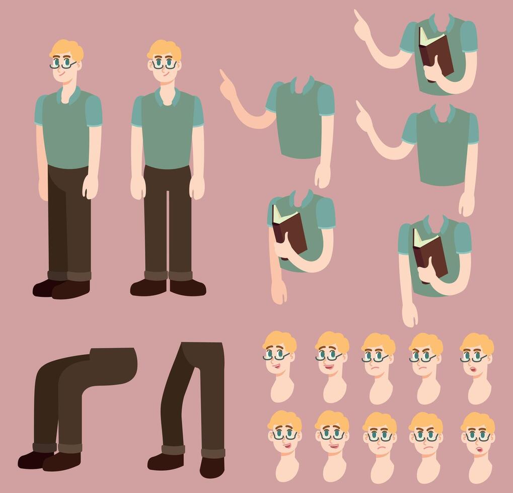 character sheet of a young teacher vector