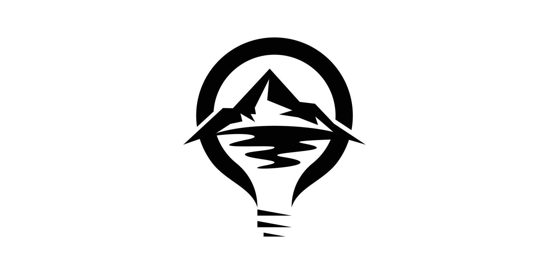 logo design combination of mountains and lights, summit, peak, innovation, inspiration, smart, intelligence, logo design icon, symbol, , creative idea. vector