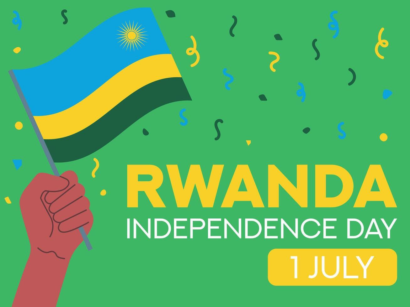 rwanda independence day 1 July. rwanda flag in hand. Greeting card, poster, banner template vector