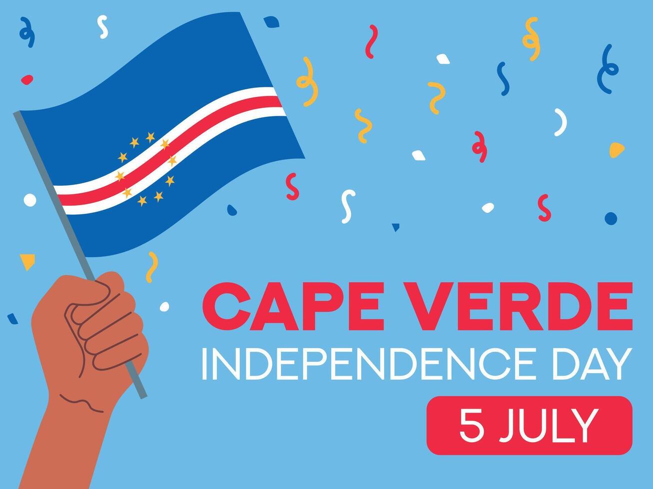 Cape Verde independence day 5 July. Cape Verde flag in hand. Greeting card, poster, banner template vector