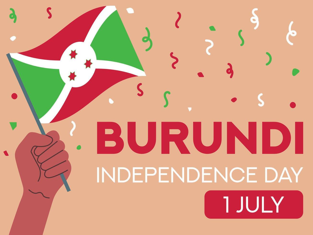 burundi independence day 1 July. burundi flag in hand. Greeting card, poster, banner template vector