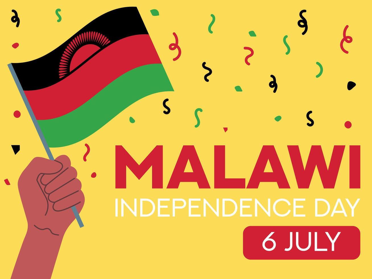 malawi independence day 6 July. malawi flag in hand. Greeting card, poster, banner template vector