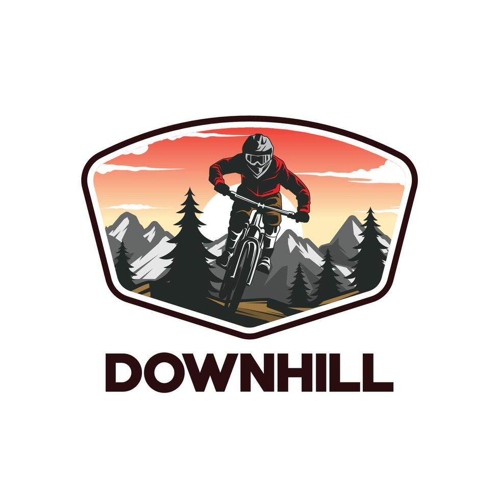 Mountain bike logo design. Extreme downhill biker vintage logo illustration vector