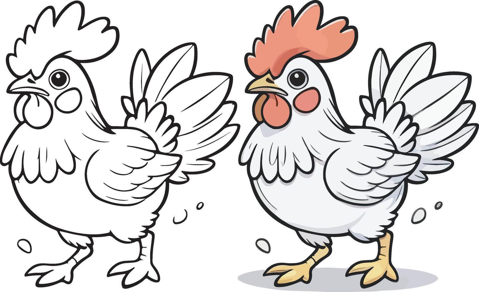 Kawaii hen, cartoon character, cute lines and colors, coloring page vector