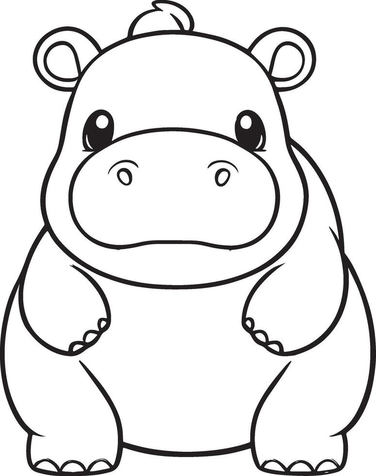 Hippo, kawaii, cartoon characters, cute lines and colorful coloring pages. vector