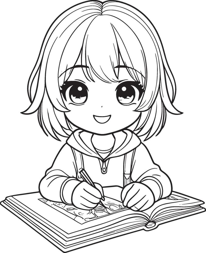 A girl is drawing in a book vector