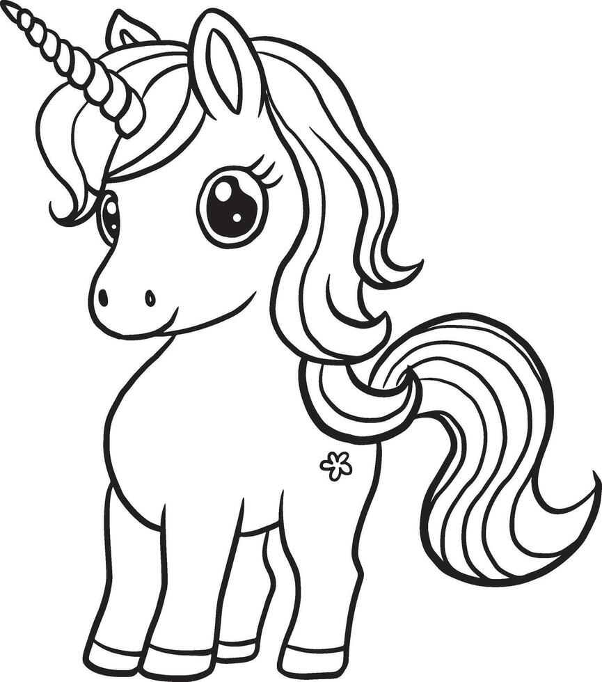 Horse Unicorn Kawaii Cartoon Character Cute Lines and Colors Coloring Pages vector