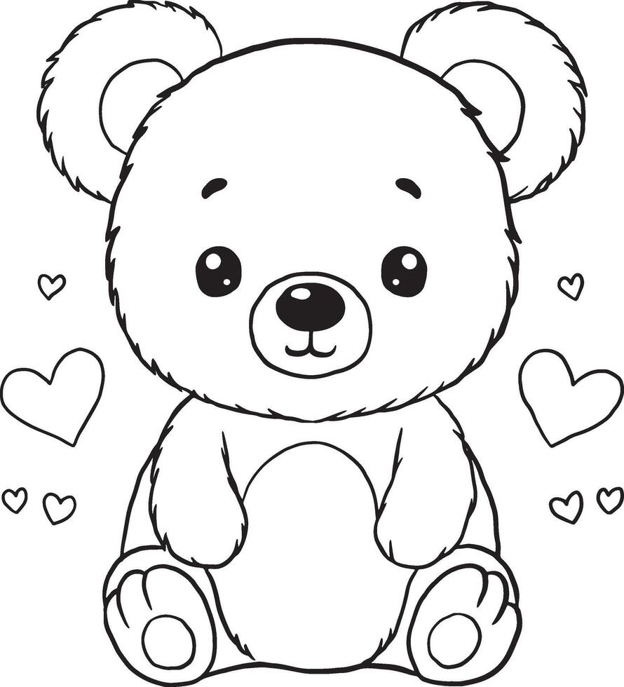 Bear, kawaii, cartoon characters, cute lines and colorful coloring pages. vector