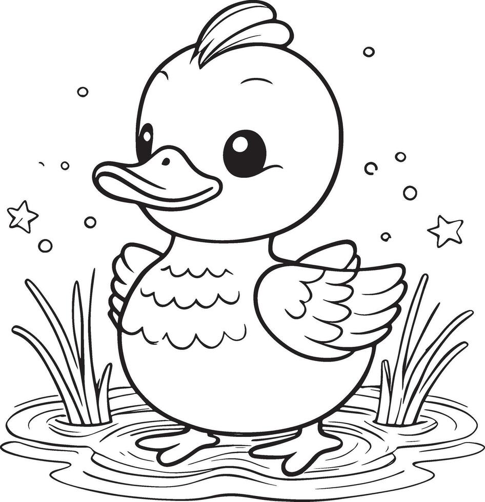 A cute duck is standing in a pond with stars in the background vector