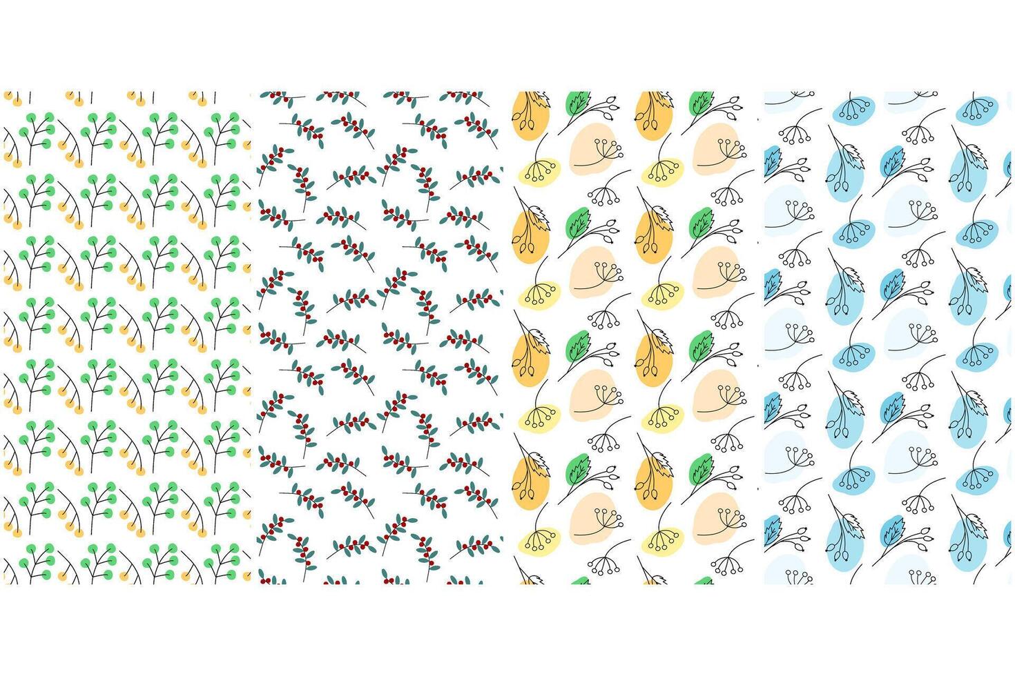 Rosehip Berry twigs and branches Seamless patterns Abstract background Texture Set o4 Wallpaper idea vector