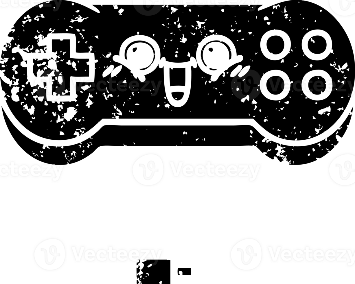 line drawing cartoon of a game controller distressed icon png