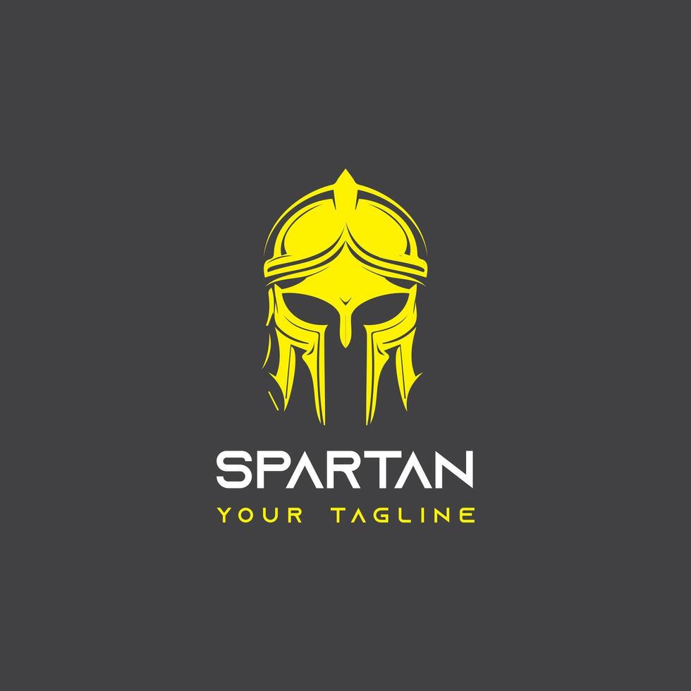 A Fierce and Powerful Spartan Logo Design with a Yellow Helmet On Dark Background vector