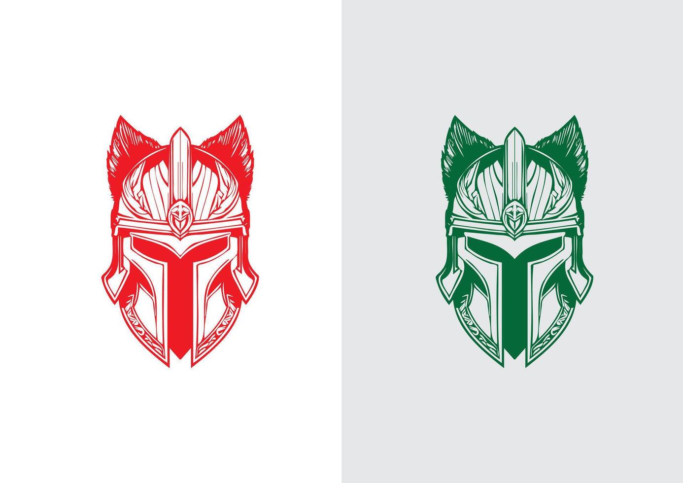 conjunto de dos Esparta logos en verde y rojo color, encarnando fuerza y valor vector