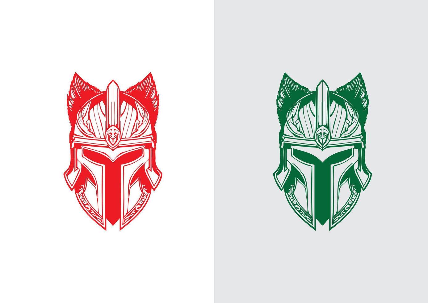 Set of Two Sparta Logos In Green and Red Color, Embodying Strength and Courage vector