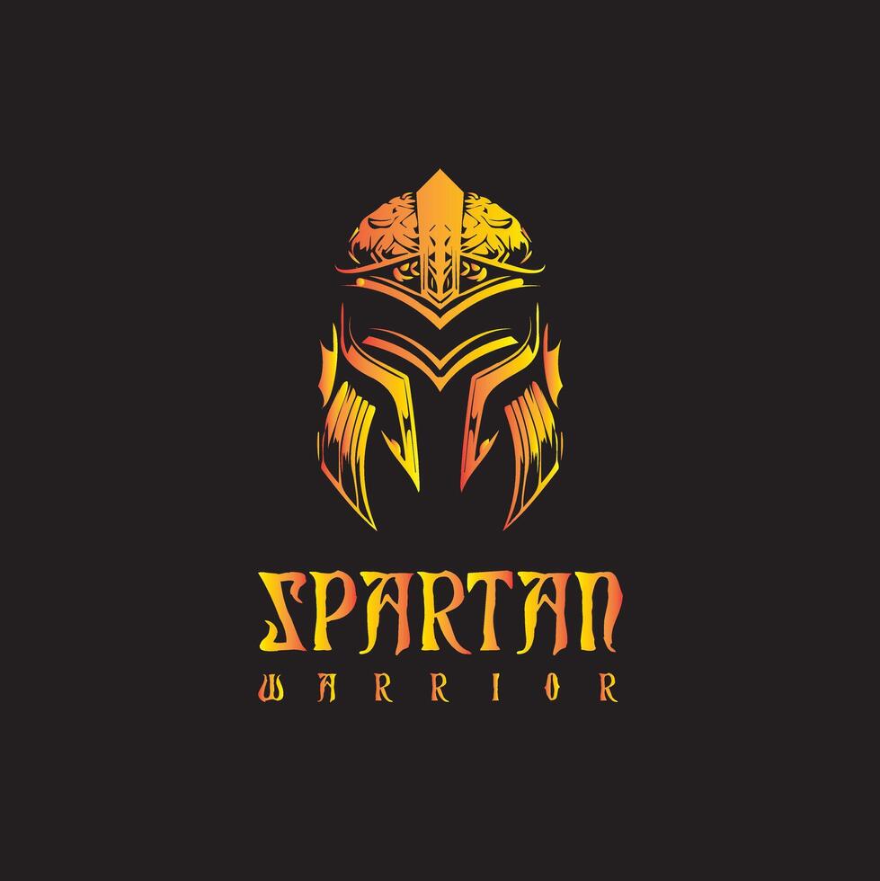 un feroz espartano guerrero logo, demostración poder y fuerza en un oscuro fondo, degradado logo vector